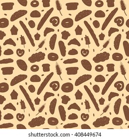 Hand drawn bakery vector seamless pattern.