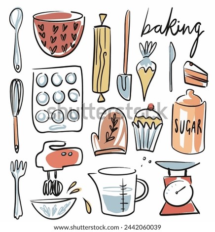 hand drawn baking equipment, vector illustrations.