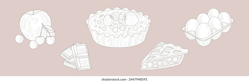 Ingrediente de horneado dibujado a mano y conjunto de Vector de boceto de Producto