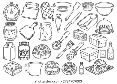 Hand Drawn Baking and Pastry Tools Set, Black and White Kitchen Illustration Collection