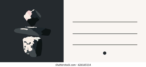 Hand drawn balancing stones. Creative card in black and pastel colors. Greeting card, Birthday, anniversary, Valentin’s day, party invitations, wedding, covers.