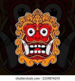 Hand drawn Balinese barong mask vector illustration