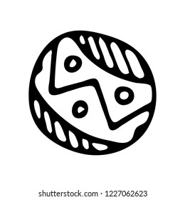 Hand drawn ball doodle. Sketch children's toy icon. Decoration element. Isolated on white background. Vector illustration.