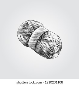 Hand Drawn Ball of knitting wool Sketch Symbol isolated on white background. Vector of Knitting elements In Trendy Style