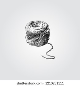Hand Drawn Ball of knitting wool Sketch Symbol isolated on white background. Vector of Knitting elements In Trendy Style