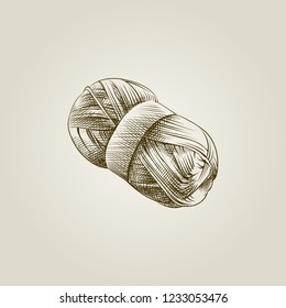 Hand Drawn Ball of knitting wool Sketch Symbol isolated on old paper background. Vector of Knitting elements In vintage Style