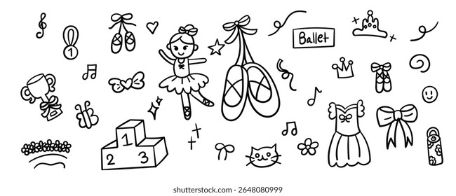 Hand drawn ballerina element line doodle concept set. Illustration vector design.
