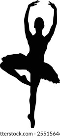 Hand drawn ballerina full body silhouette illustration