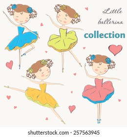 Hand drawn ballerina set. Vector illustration.