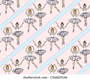 Hand drawn ballerinas, vector background. Hand drawn ink illustration. Modern ornamental decorative background. Vector pattern. Print for textile, cloth, wallpaper, scrapbooking