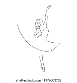 Hand drawn ballet dancer in pointe shoes isolated vector illustration for logo, emblem template, web, prints. Continuous line art