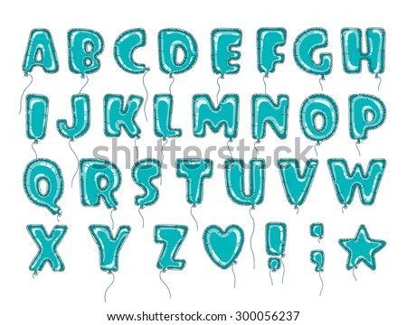 Hand drawn balloon alphabet.Vector latin balloon alphabet. Vector isolated font. Vector latin typeset. Balloon font for baby room. Vector toy helium balloon alphabet for baby shower.