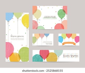 hand drawn balloon illustration cards for invitation, birthday