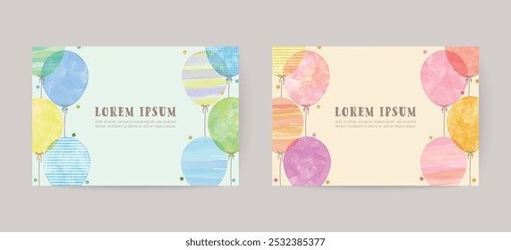 hand drawn balloon illustration cards for invitation, birthday
