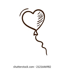 Globo dibujado a mano en forma de corazón. Clíparte de cumpleaños en estilo doodle.  Atributos de vacaciones para el día de San Valentín, diseño de una fiesta de diversión. Ilustración aislada de vectores en un fondo blanco. 