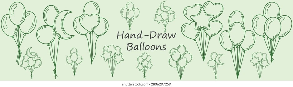 Hand drawn balloon sketch collection featuring decorative celebration elements for birthdays weddings anniversaries invitations greeting cards party themes and creative event design projects and branding