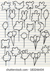 Hand drawn balloons isolated on a notebook page