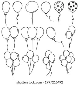 Hand drawn balloons set. Coloring book page templates. Outline doodle vector illustration. baloon icon