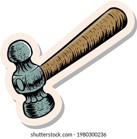Hand drawn ball-peen hammer in woodcut woodworking tool in sticker style vector illustration svg