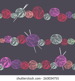 Hand drawn balls of yarn seamless pattern.Vector illustration in eps8 format.