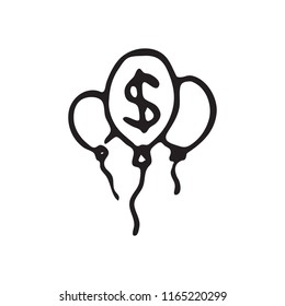 Hand Drawn baloons doodle. Sketch dollar icon. Decoration element. Isolated on white background. Flat design. Vector illustration.