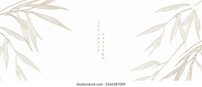 Hand drawn bamboo branch on white background decorations in vintage style. Art abstract leaves template design.