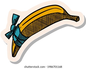 Hand drawn banana with bandage in sticker style vector illustration