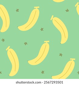 hand drawn banana fruit on green background seamless pattern 