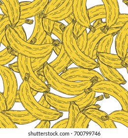 Hand Drawn Banana Fruit Seamless Pattern Background. Vector illustration
