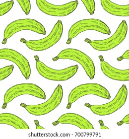 Hand Drawn Banana Fruit Seamless Pattern Background. Vector illustration