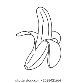 Icône banane dessinée à la main moitié pelée avec pelure dans un style griffonnage dessiné à la main