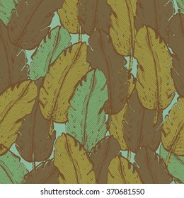 hand drawn banana leafs seamless pattern