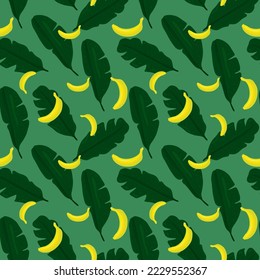 Hand drawn banana leaves and bananas on white background. Seamless vector pattern. Print for textile, fabric, wallpaper or wrapping paper.
