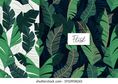 hand drawn banana leaves seamless pattern