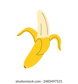 Handgezeichnete Banane mit geöffneter gelber Schale im Doodle-Stil