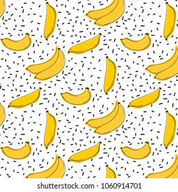 Hand Drawn Banana Pattern Vector Illustration Background.