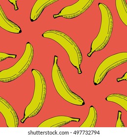 Hand drawn banana seamless pattern. Vector illustration.