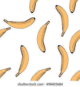 Hand drawn banana seamless pattern. Vector illustration.