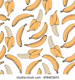 Hand drawn banana seamless pattern. Vector illustration.