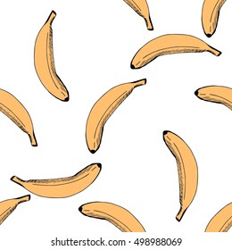 Hand drawn banana seamless pattern. Vector illustration.