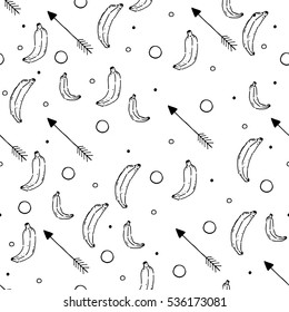 Hand drawn banana seamless pattern