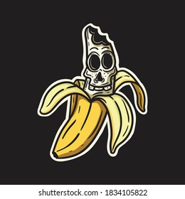 Hand Drawn Banana Skull Illustration