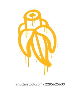 Hand drawn banana in urban graffiti for t-shirt print. Modern banana icon design in 90s, y2k vintage style.