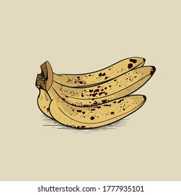 ilustración vectorial de plátano dibujada a mano aislada con fondo, comida encantadora, bananas amarillas con estilo de dibujos animados.