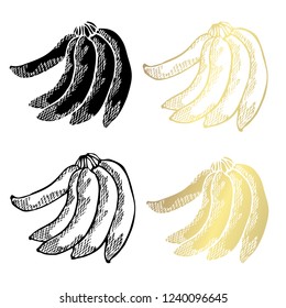 Hand drawn bananas, design elements. Can be used for cards, invitations, scrapbooking, print, fabric, manufacturing, food themes. Golden fruits