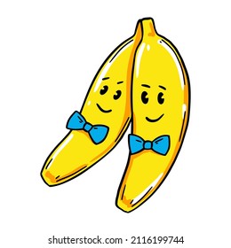 Hand drawn bananas on one branch. Vector illustration