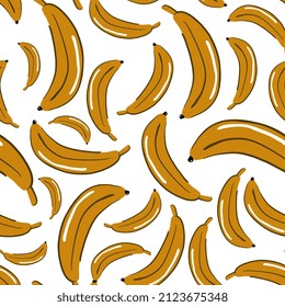 Hand drawn bananas seamless pattern made in cute style isolated on white background.