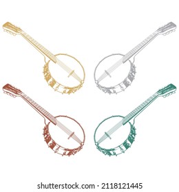 Hand Drawn Banjo Musical Instrument Isolated On A White Background. Banjo Musical Instrument In Sketch Style Vector Illustration
