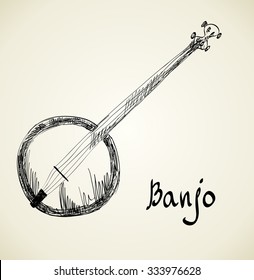 Hand drawn Banjo on a light background.