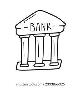 Hand drawn bank illustration. Doodle style. Isolated on white background